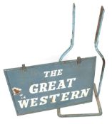 Railwayana - 'The Great Western' metal sign. Painted and double sided and a painted metal stand.