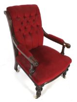 A Victorian mahogany button back chair.