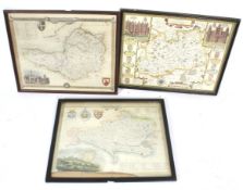 Three coloured prints of maps of Somerset, Surrey and Dorsetshire.