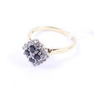 A vintage 18ct gold, sapphire and diamond oblong cluster ring.