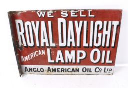 A vintage flange double sided enamel advertising sign 'Royal Daylight'. Anglo - American oil co.