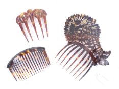 Three early 20th century ladies tortoiseshell headpieces.