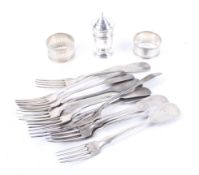 A group of hallmarked silver including napkin rings and 12 Continental silver forks