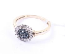 A vintage 9ct gold and diamond cluster ring.