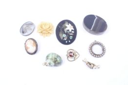 A group of vintage collectables including Pietra Dura, fish, cameo, agate box, etc.