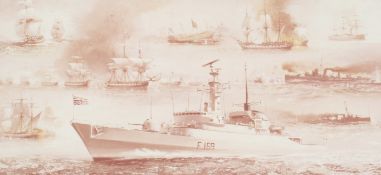 A vintage print of 'HMS Amazon'. Depicting multiple historical ships, 43.