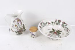 A group of three Portmeirion Botanic Garden pottery items.