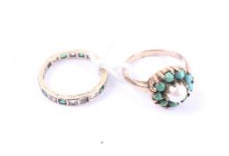 Two vintage 9ct gold and gem set rings.