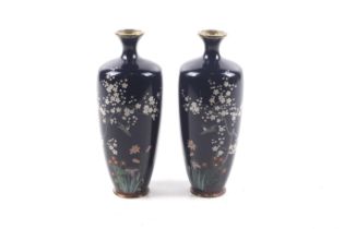 A pair of small Japanese Meiji period cloisonne vases.