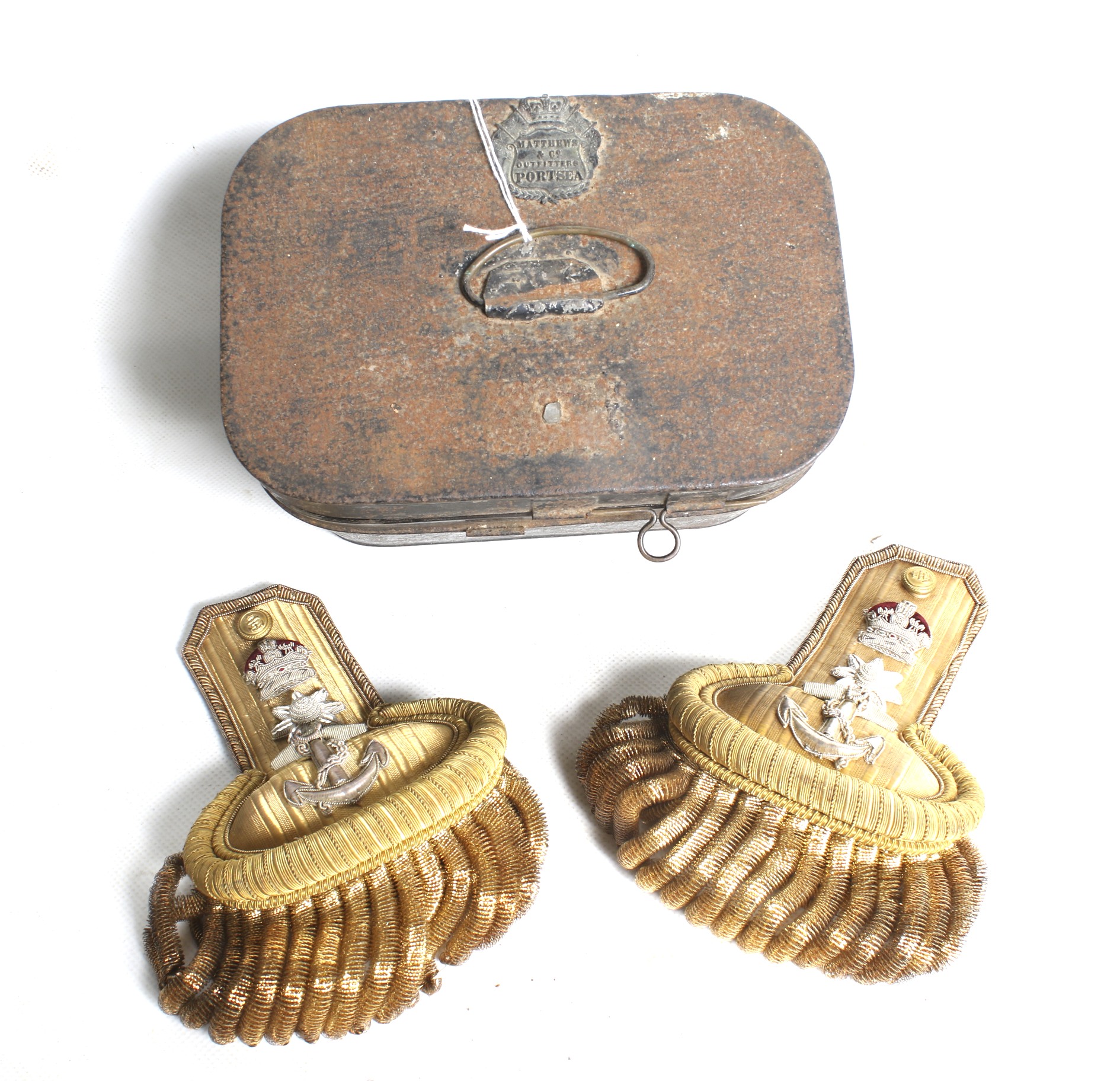 Pair of WWII Royal Navy Officers full dress gilt bullion epaulettes, in original box. - Image 4 of 4
