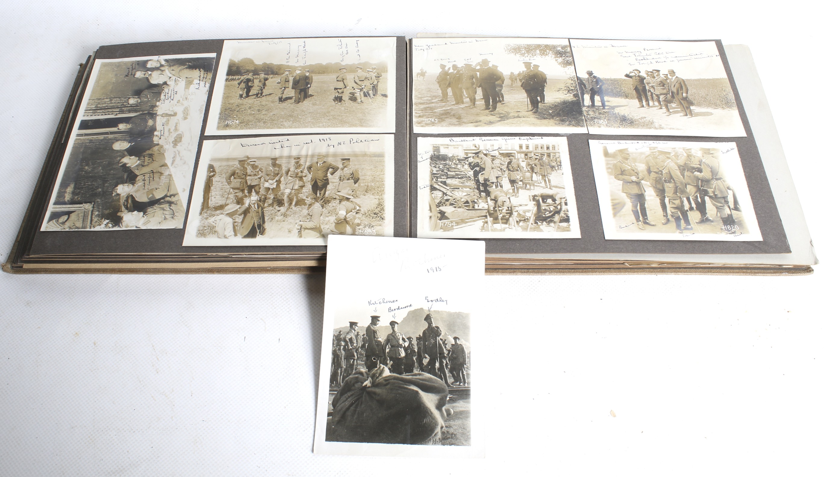Circa 1914-18 beige canvas album of military photos and postcards. - Image 4 of 7