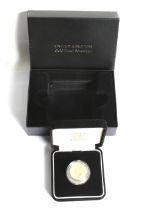 Boxed gold proof 2002 Elizabeth II sovereign coin.