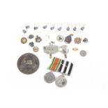 A small group of medals and other military and territorial items.
