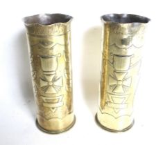 A pair of WWI shell case Trench Art vases.