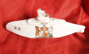 A Carlton Ware porcelain WWI submarine for the city of Cardiff. Marked E.9.