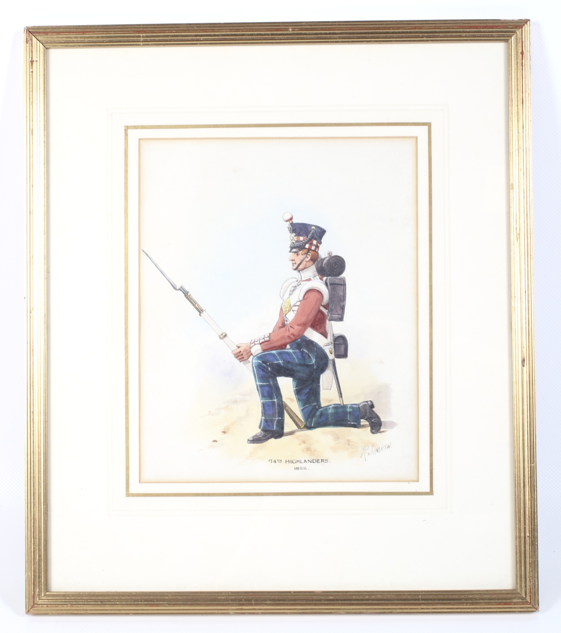 Richard Simkin (1840-1926) Military School, watercolour, '74th Highlanders 1852'. - Image 2 of 3