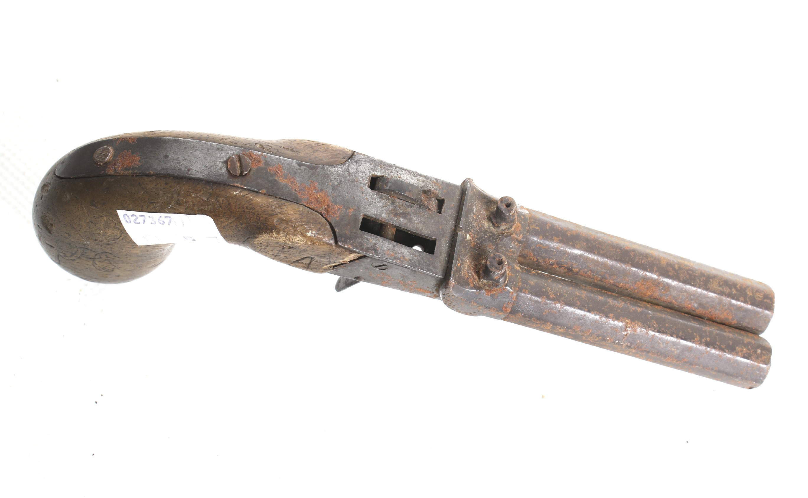 A double barrel percussion pistol. Circa 1860, with octagonal barrels, ideal restoration project. - Image 3 of 3