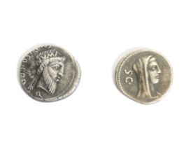 Two Ancient Roman coins. Two Denarius Pompeus the Great & Roman Republican.