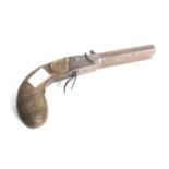 A double barrel percussion pistol. Circa 1860, with octagonal barrels, ideal restoration project.