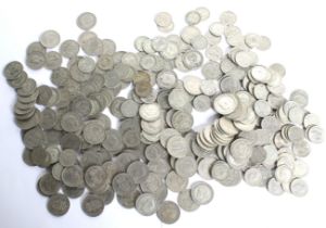 Approximately 157 Shillings and 150 sixpence coins. George V to Elizabeth II, some silver.