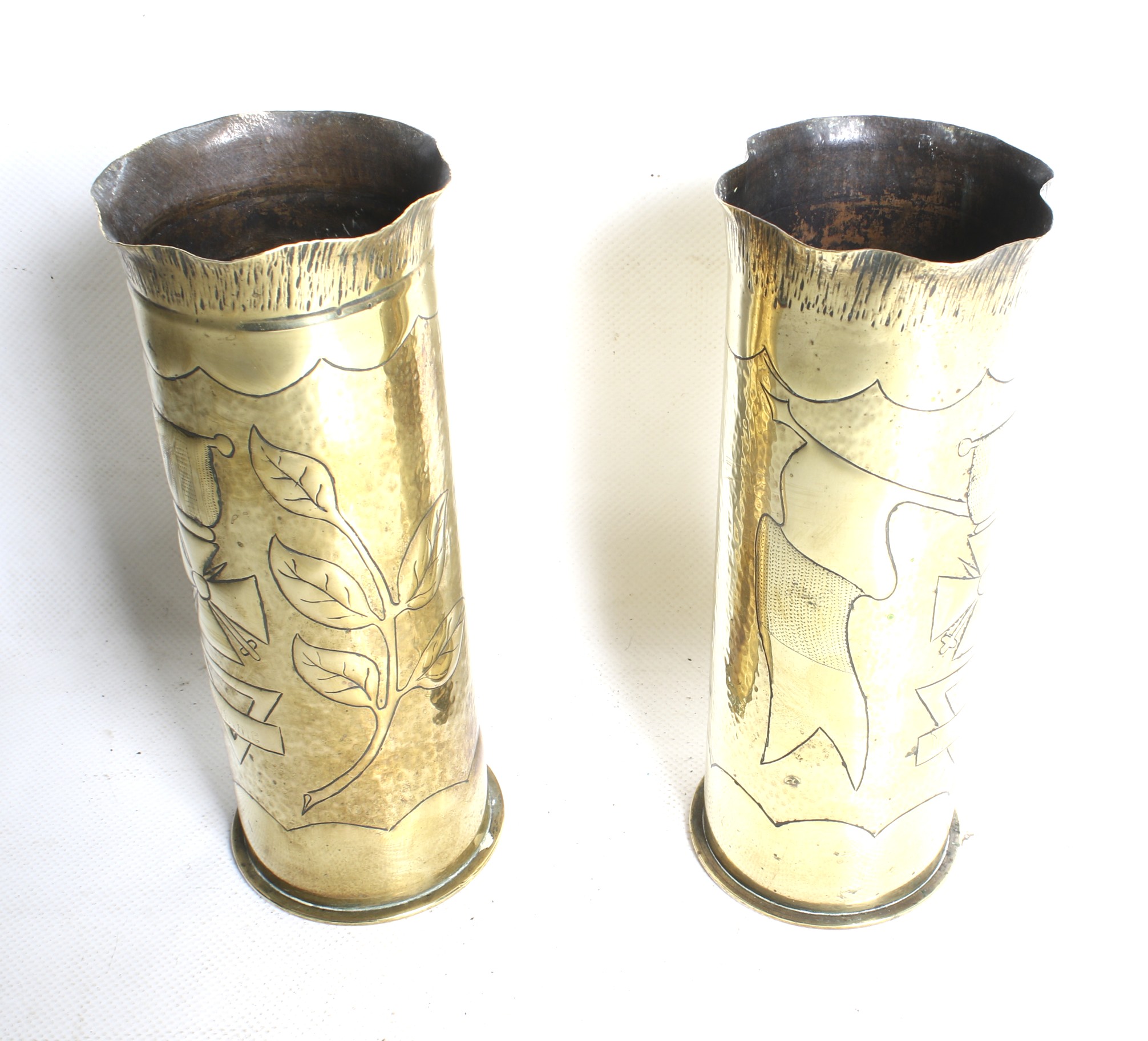 A pair of WWI shell case Trench Art vases. - Image 2 of 3