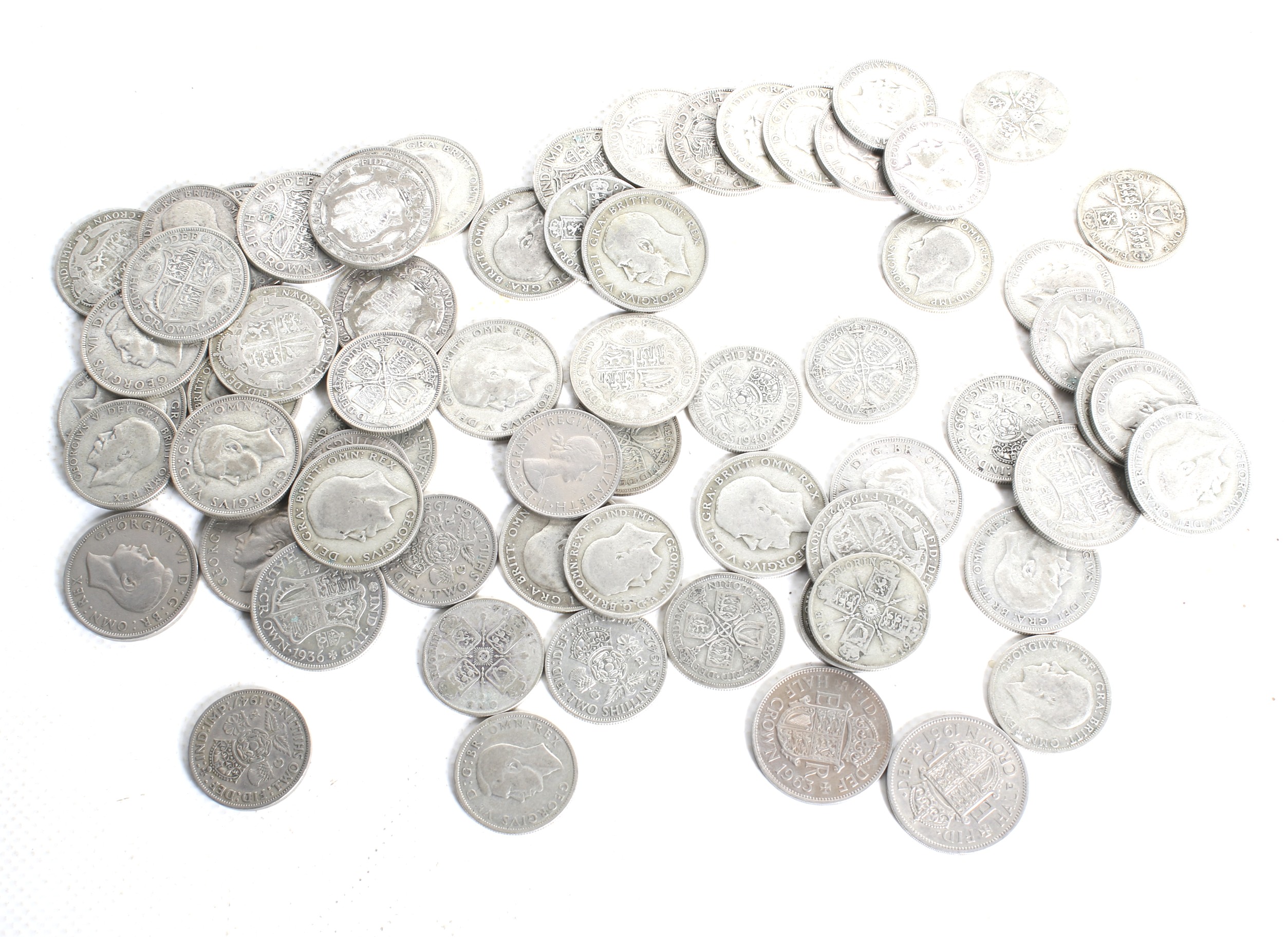 A group of mainly pre-1947 silver coins. Including thirty seven half crowns and thirty Florins. - Image 2 of 2