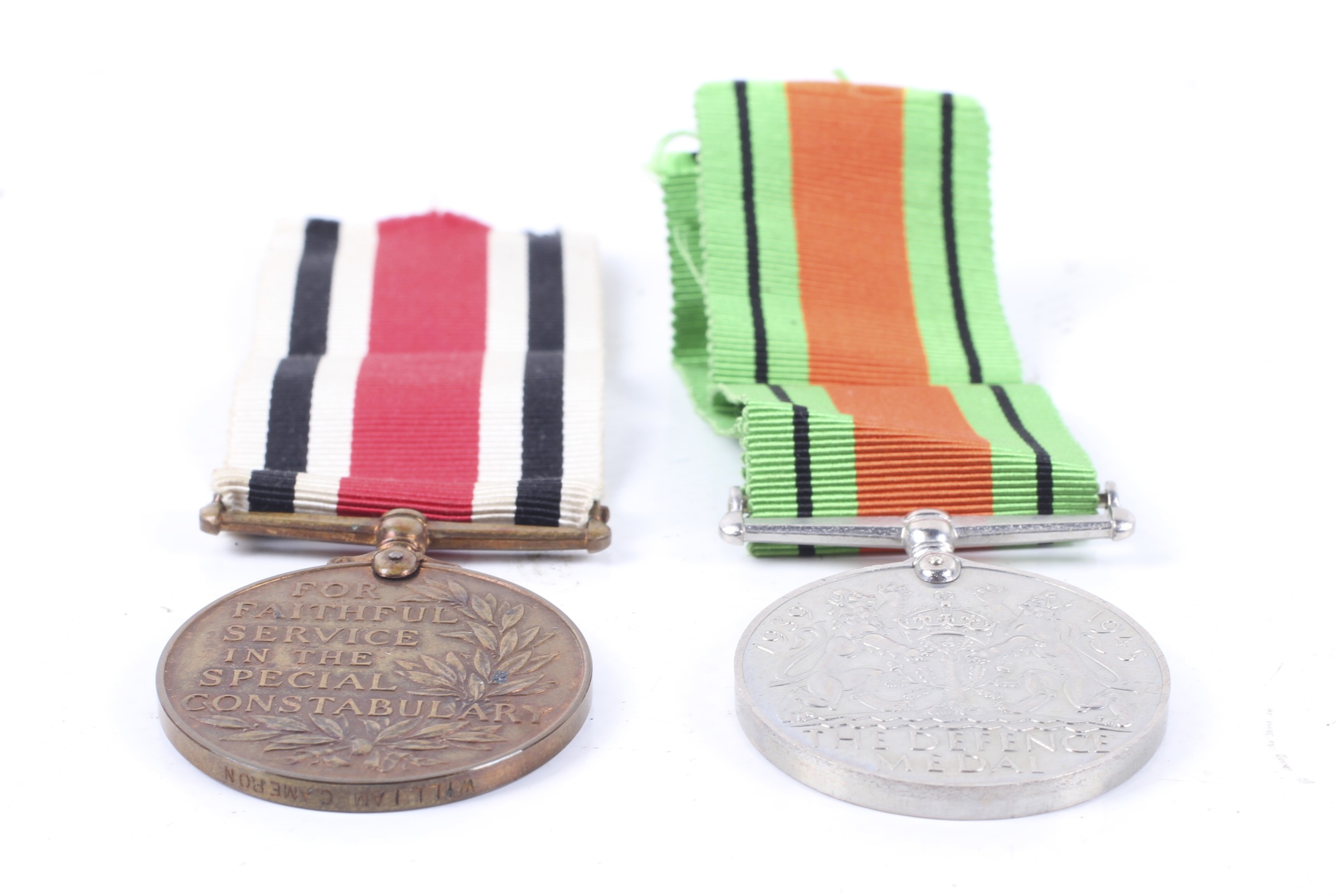 The WWII Special Constabulary medal (William Cameron) and Defence Medal (unmarked). Both on ribbons. - Image 3 of 3