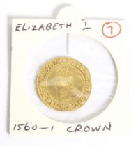 1560-1561 Elizabeth I gold crown coin.