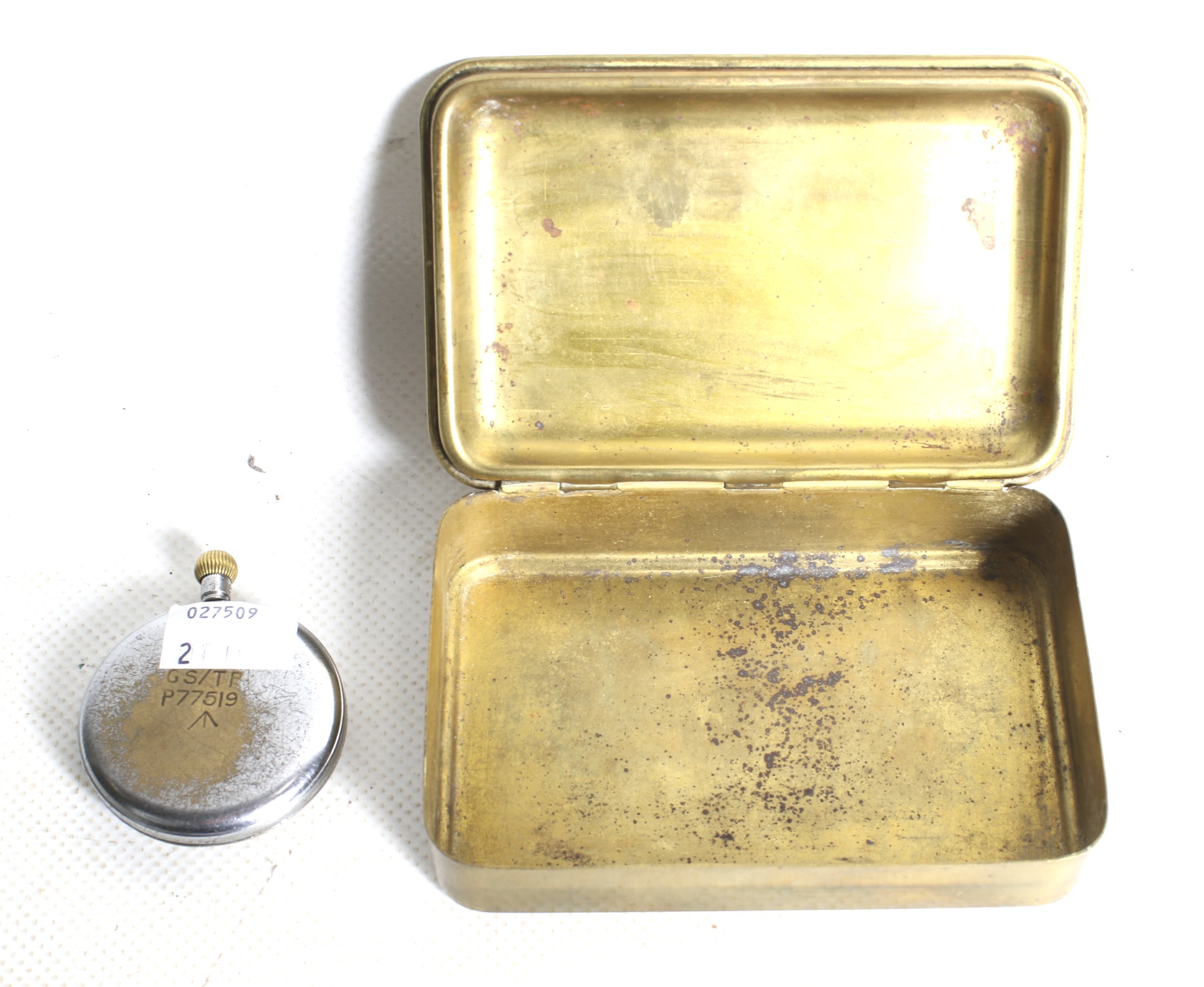 A 1914 Princess Mary Christmas tin and a WWII British military pocket watch. - Image 2 of 2