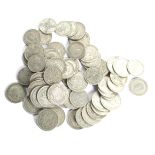 A group of mainly pre-1947 silver coins. Including thirty seven half crowns and thirty Florins.
