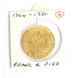 1364-1380 France, Charles V franc a pied gold coin in GUF 3.