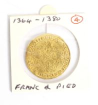 1364-1380 France, Charles V franc a pied gold coin in GUF 3.