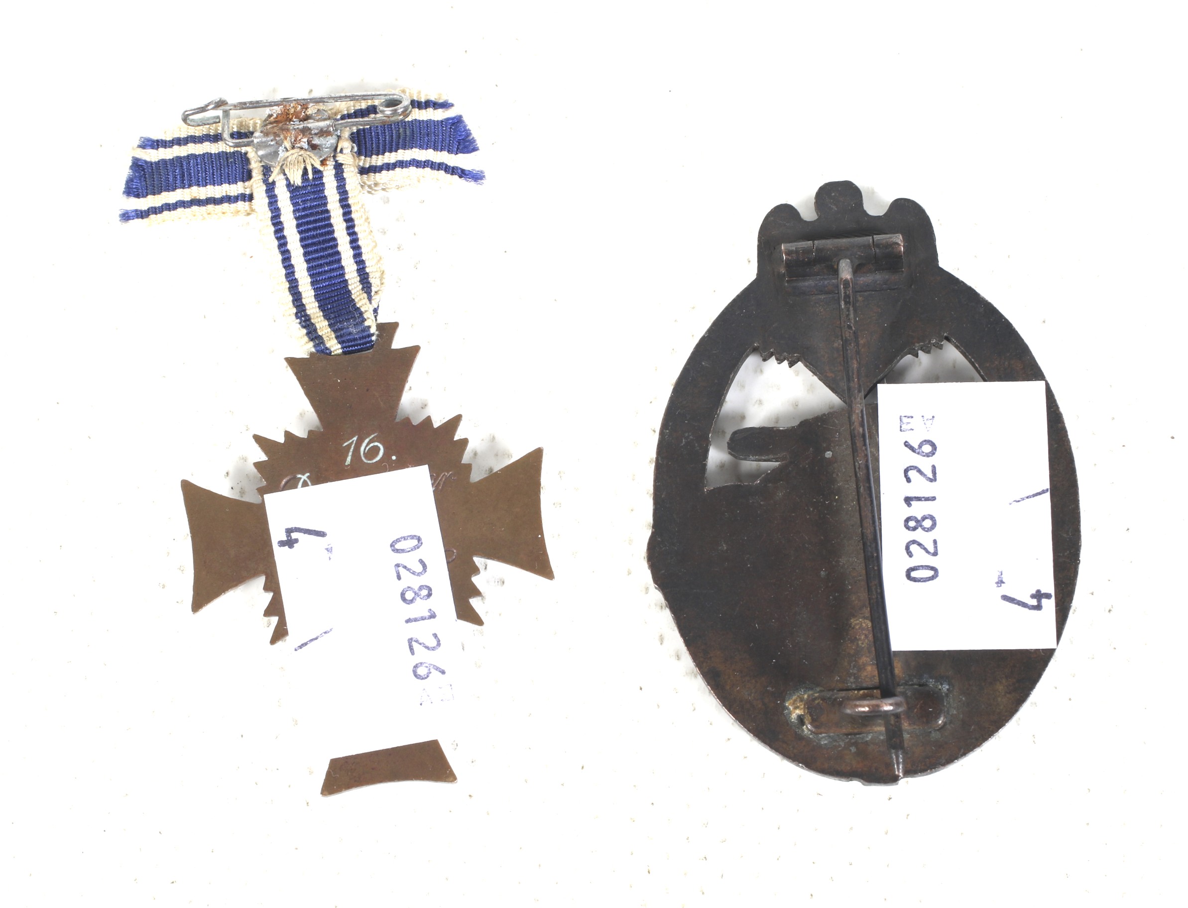 A WWII German military bronze tank badge, and an enamel Mother's Cross medal. - Image 2 of 2