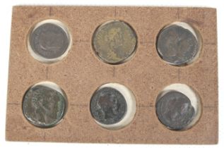 Six Roman bronze coins. Including three Sestertius.