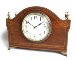 A French early 20th century inlaid mahogany cased mantel clock.
