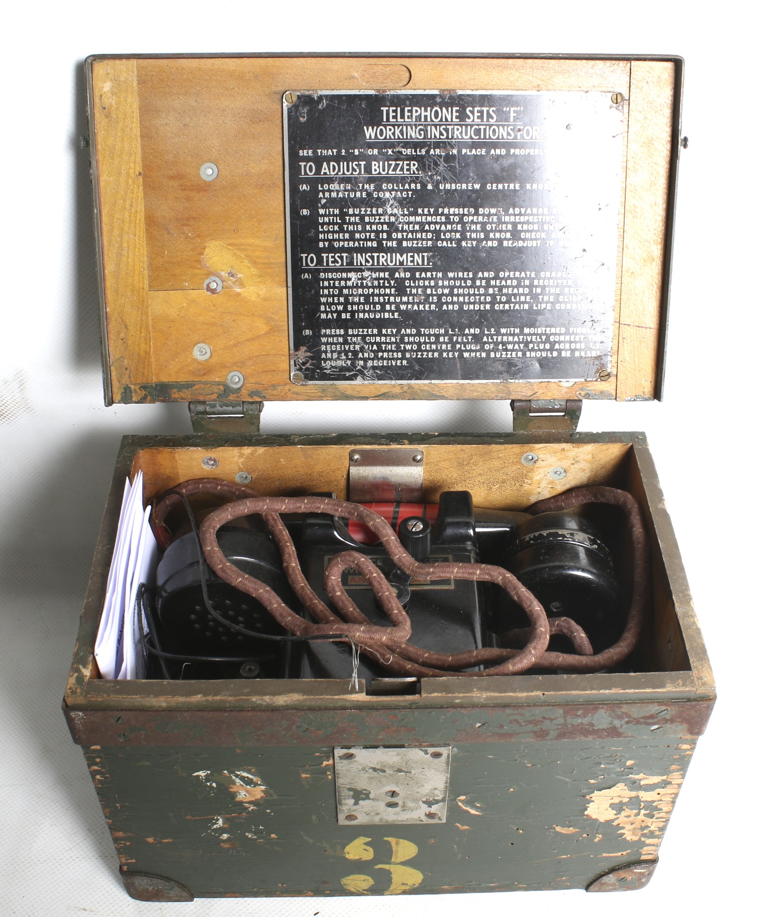 A pair of WWII Bakolite type 'F' army field telephone sets in cases. - Image 2 of 3