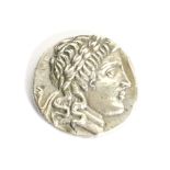 An Ancient Greece Aeolis Myrina silver Tettadrachm 145 - 155 BC coin, Apollo on reverse.