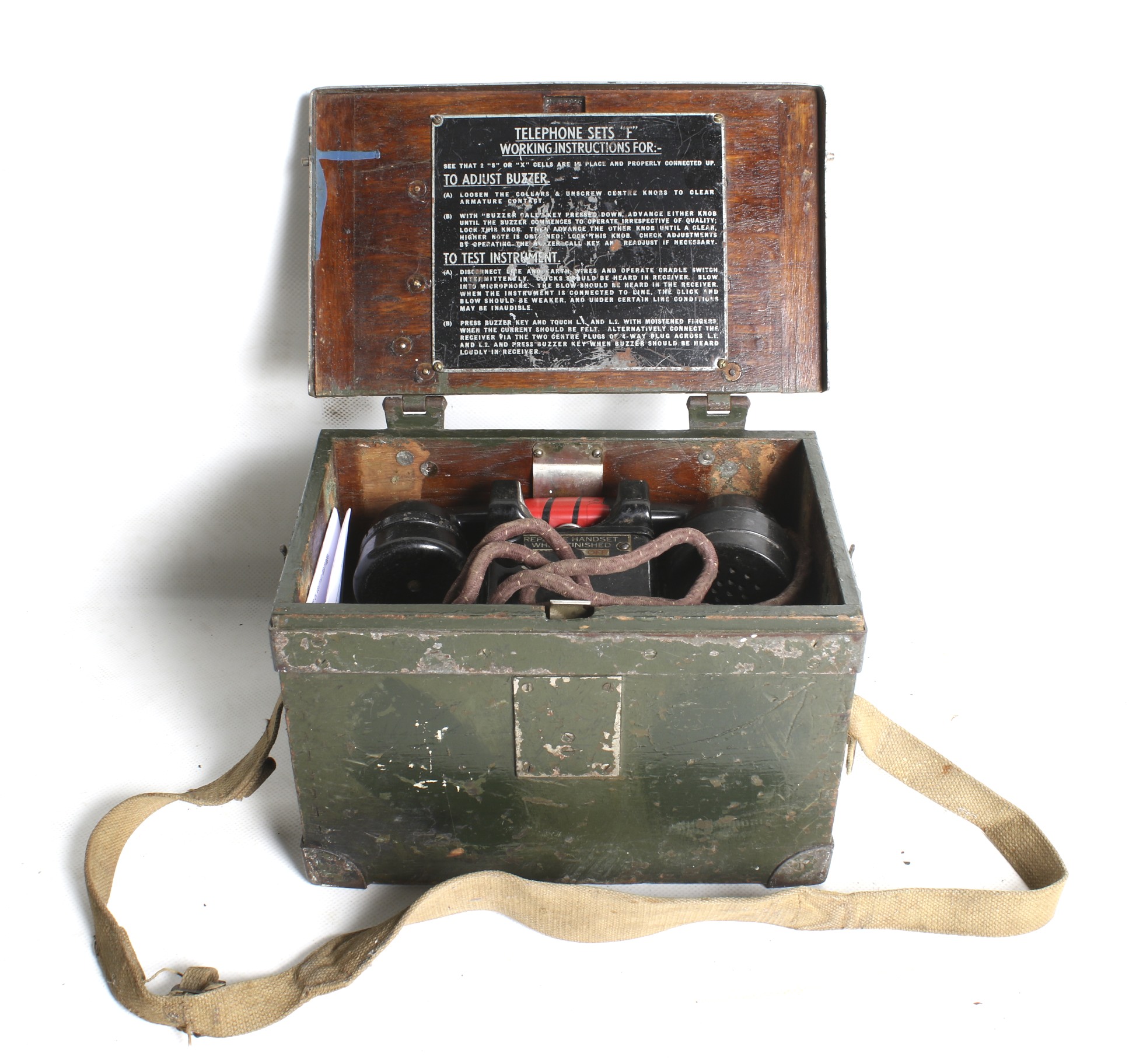 A pair of WWII Bakolite type 'F' army field telephone sets in cases. - Image 3 of 3