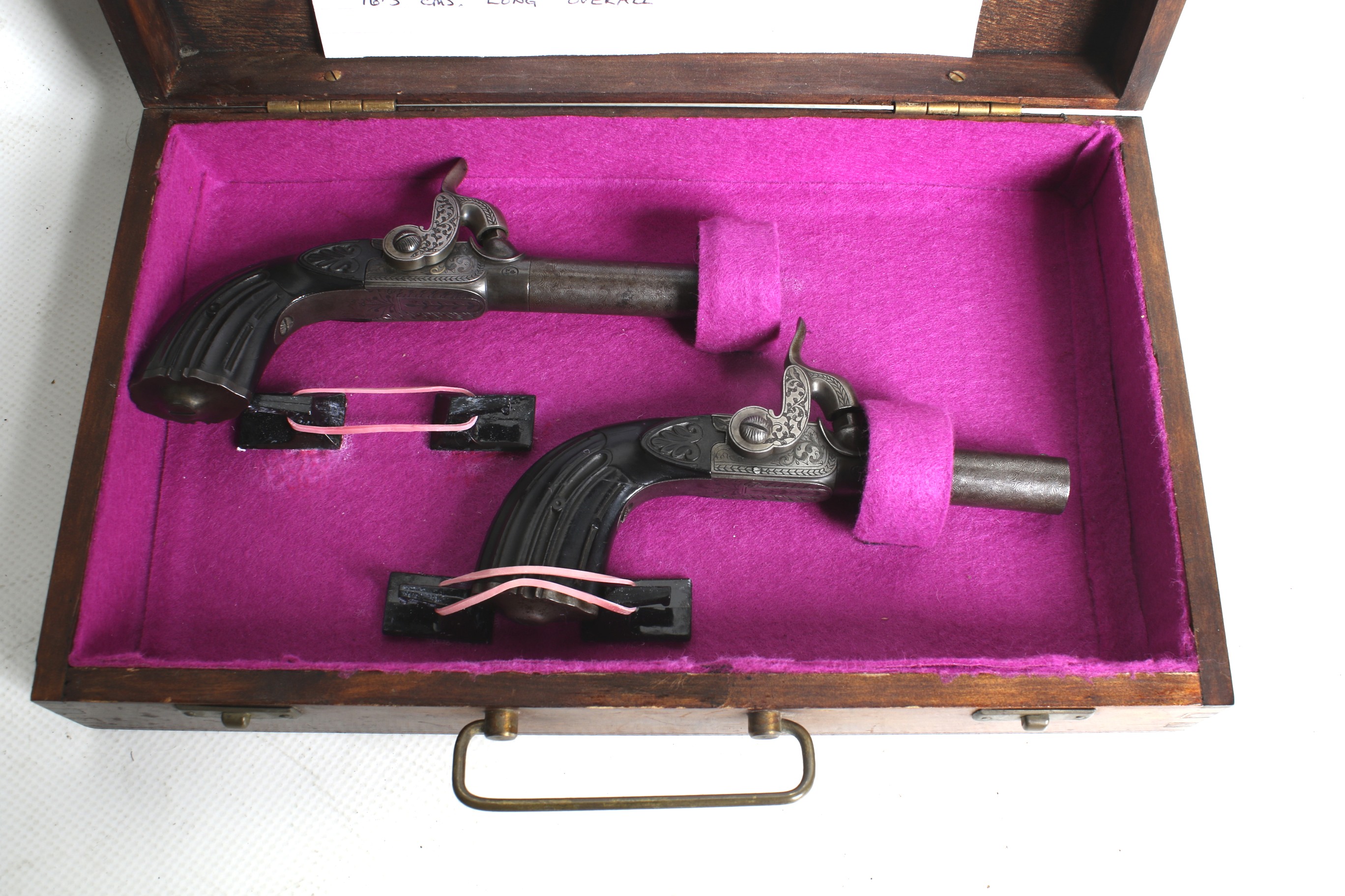 A pair of Belgian single barrel side hammer 40 cal percussion pistols. - Image 2 of 9