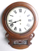 A British United Clock Company (1885-1909) wooden cased drop dial wall clock.