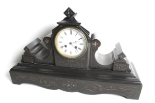 A 19th century black marble mantel clock. Eight day movement striking to a bell.