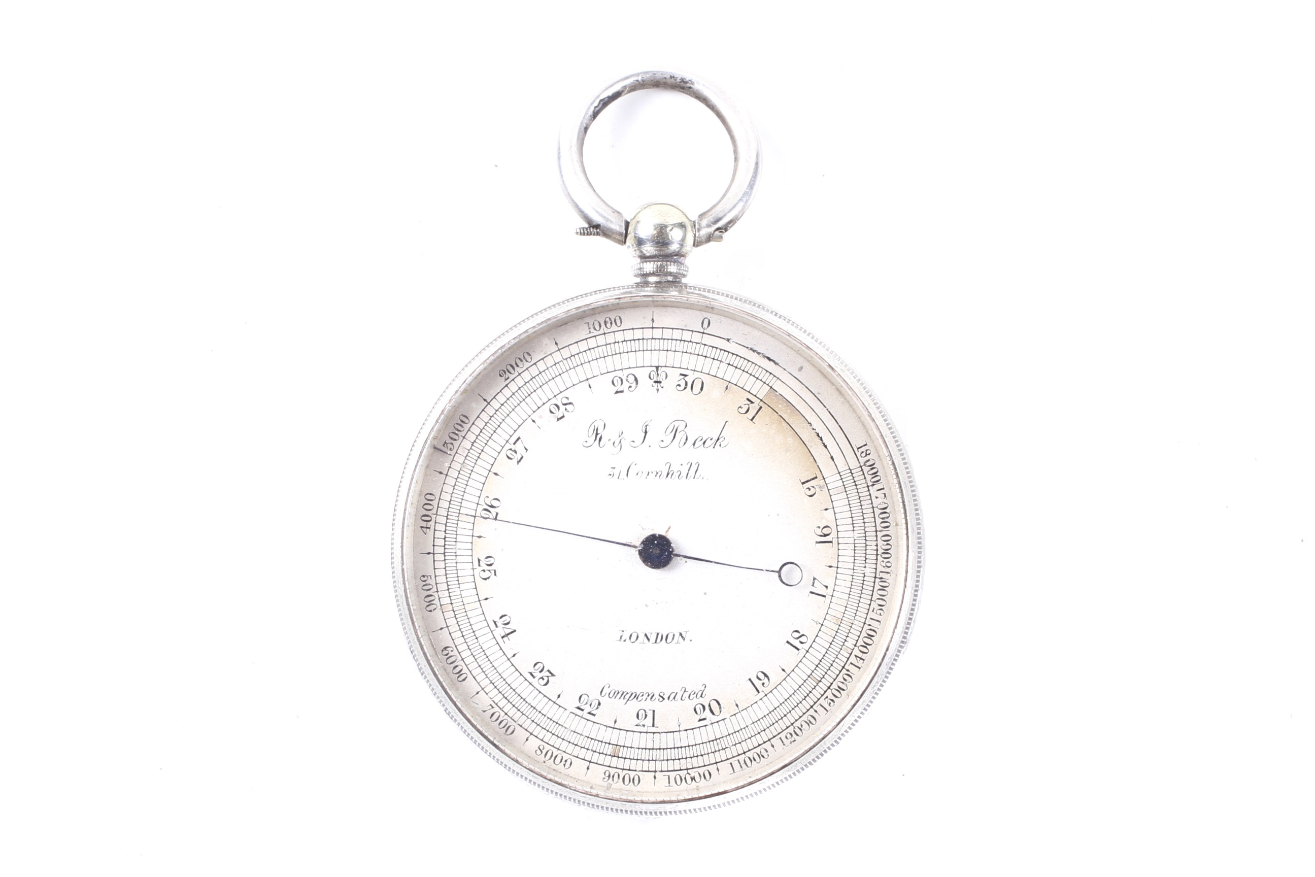 A 19th century white metal cased pocket aneroid barometer altimeter. - Image 2 of 2