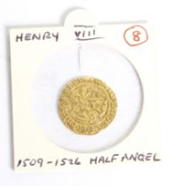 1509-1526 Henry VIII gold half angel coin.