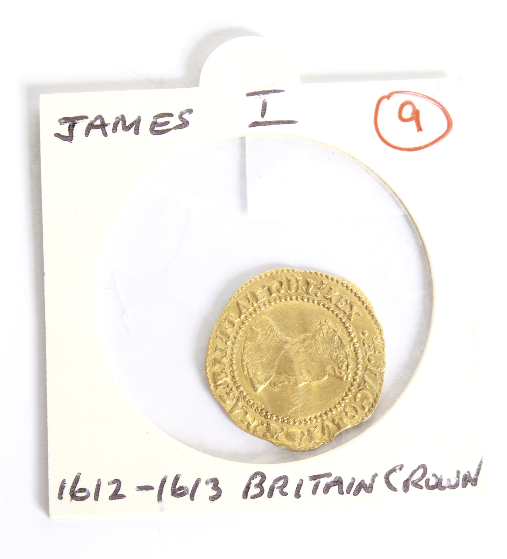 1612-1913 James I gold Britain crown coin.