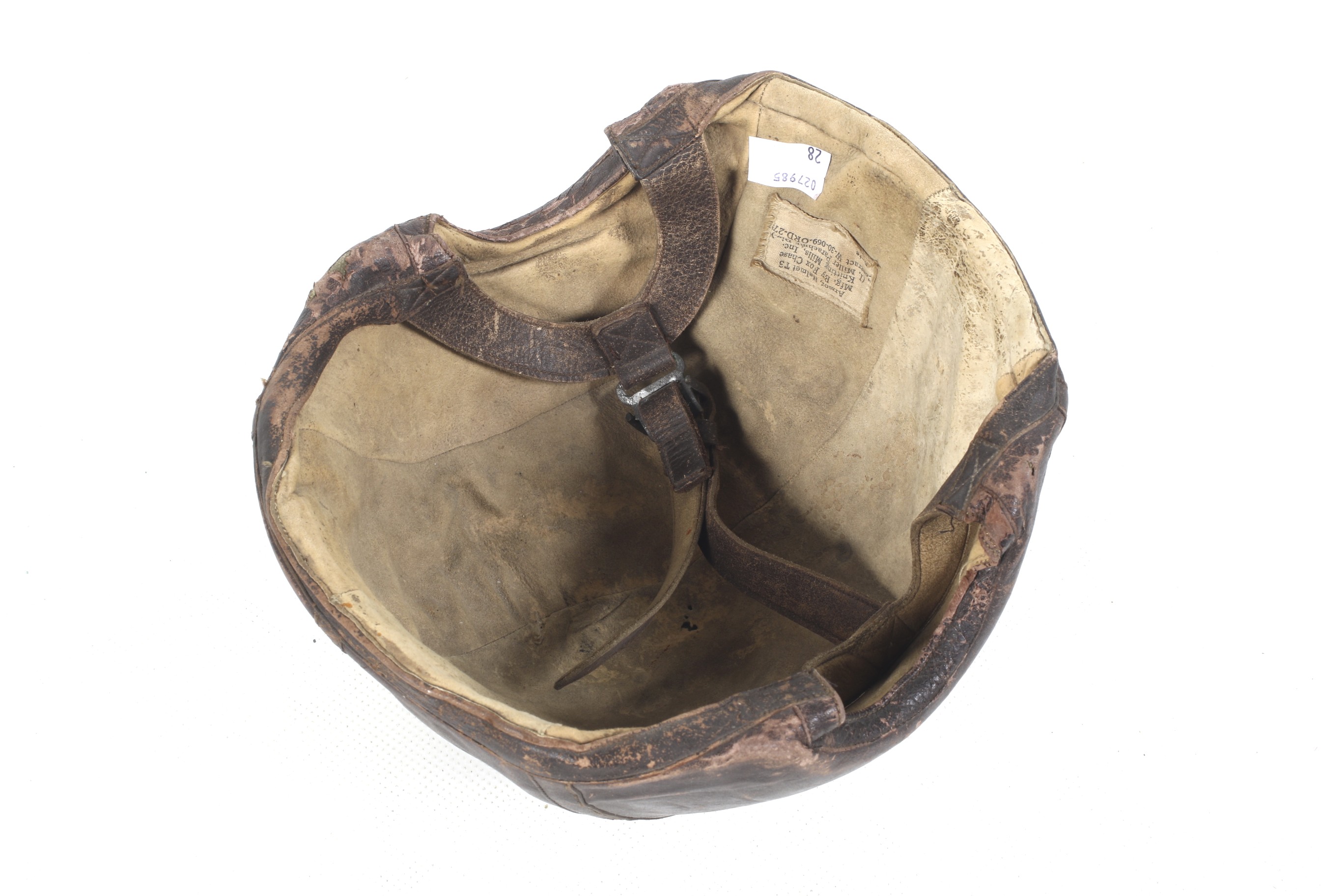 A WWII British made USAAF aircrew M4 anti-flak leather clad helmet. - Image 2 of 3