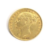 An 1853 GB full gold Sovereign coin. Young Victoria shield back.