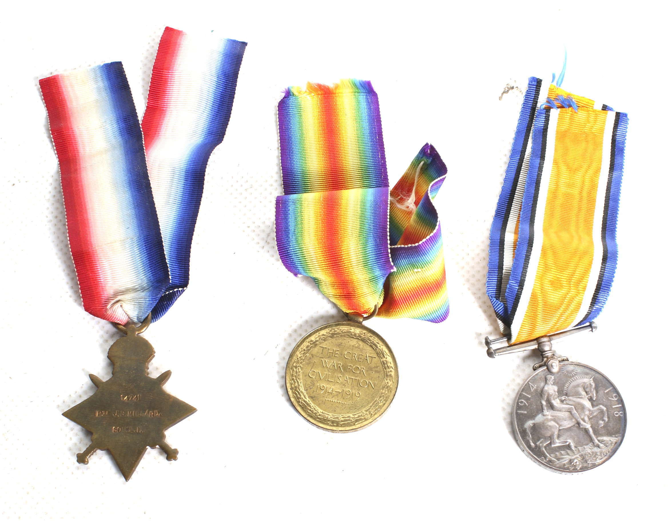 A trio of WWI medals, awarded to JB Millard, Somerset Light Infantry. - Image 2 of 2