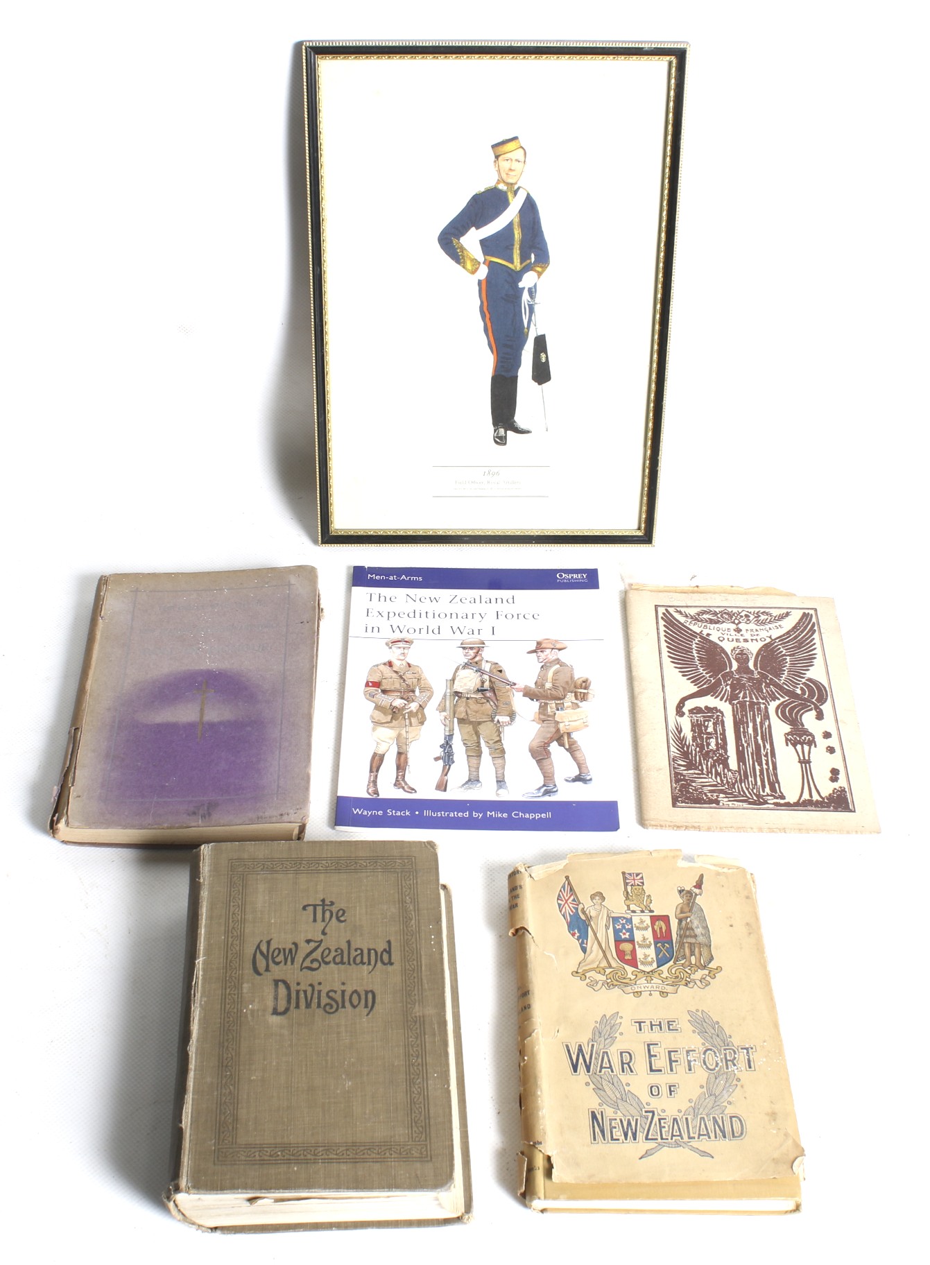 Five books and a print relating to circa 1900 military.