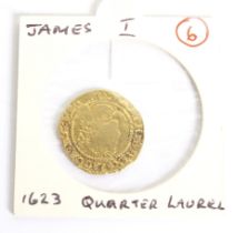 1623 James I gold quarter laurel coin.