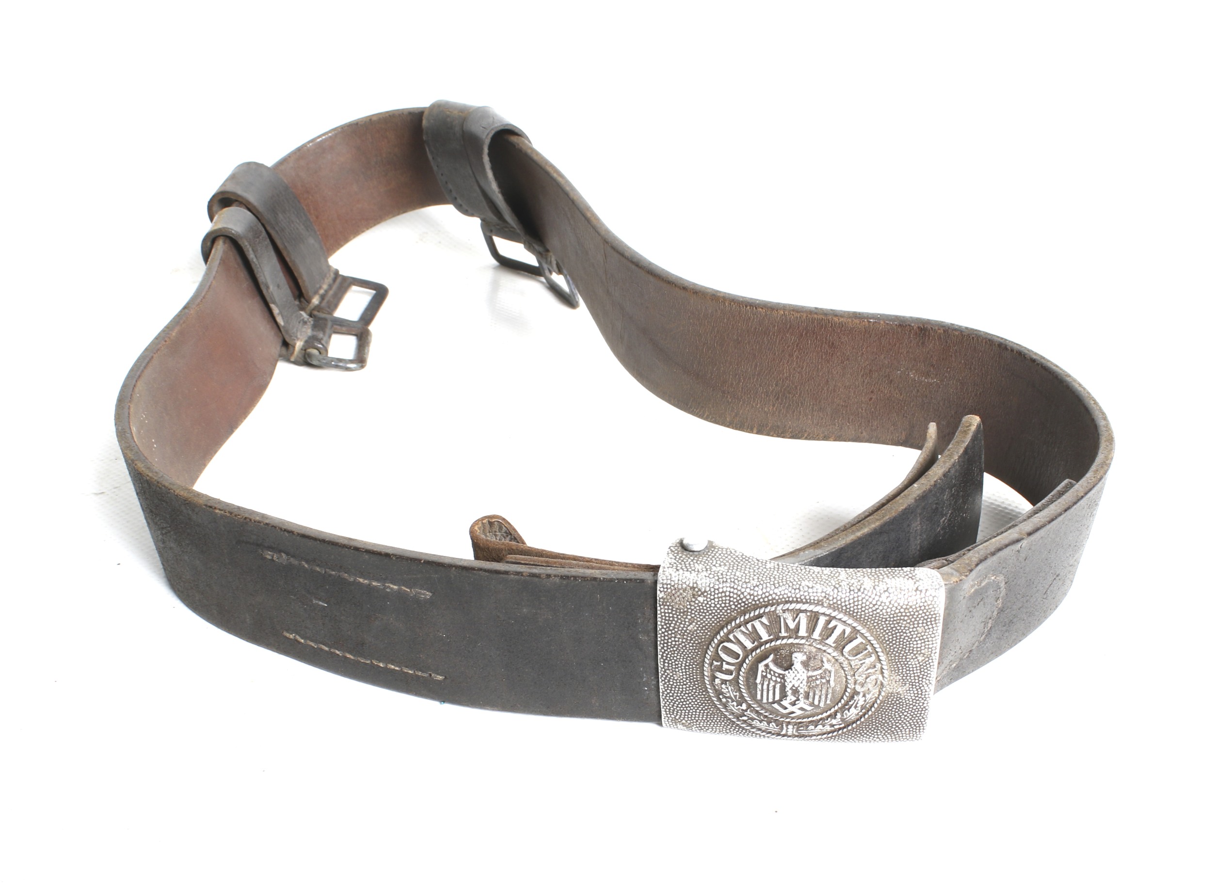 A WWII German army leather belt and buckle and a water bottle. - Image 2 of 5